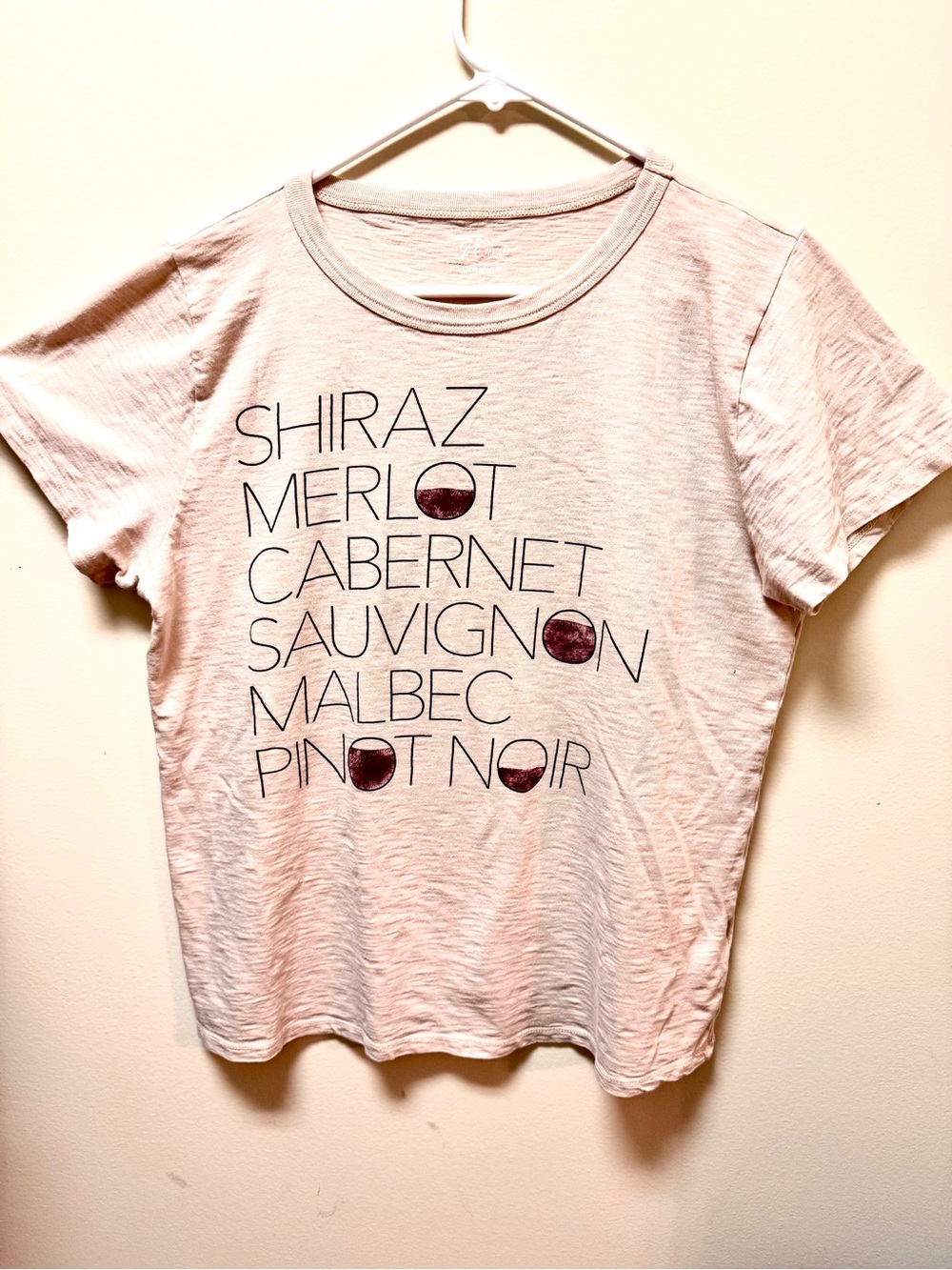 J Crew Wine-Print Crewneck T-Shirt - Light Pink